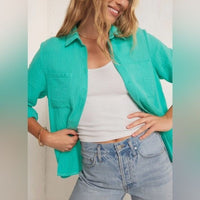 Z Supply Kaili Button Up Gauze Top New Cababa Green