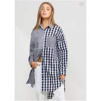 Checker Cotton Tunic Dress Black