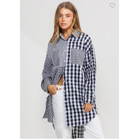 Checker Cotton Tunic Dress Black