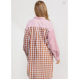 Checker Cotton Tunic Dress Brown