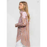 Checker Cotton Tunic Dress Brown