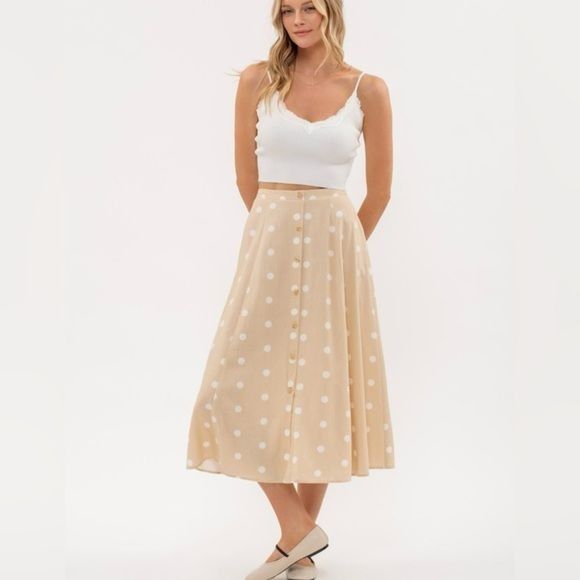 Polka Dot Cotton Midi Skirt by Blu Pepper