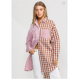 Checker Cotton Tunic Dress Brown