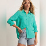 Z Supply Kaili Button Up Gauze Top New Cababa Green