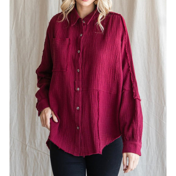 Burgundy Button Up Top by Jodifl