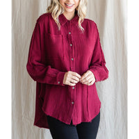 Burgundy Button Up Top by Jodifl