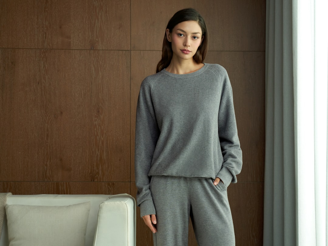 Z Supply Feel Good Long Sleeve Tee - Woman wearing a grey loungewear set indoors.